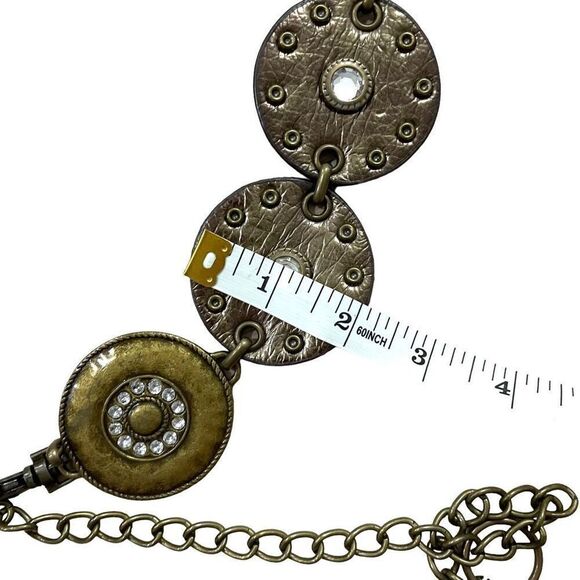 Leather metal‎ round medallion concho belt studded tooled rhinestones brass tone - Picture 5 of 8